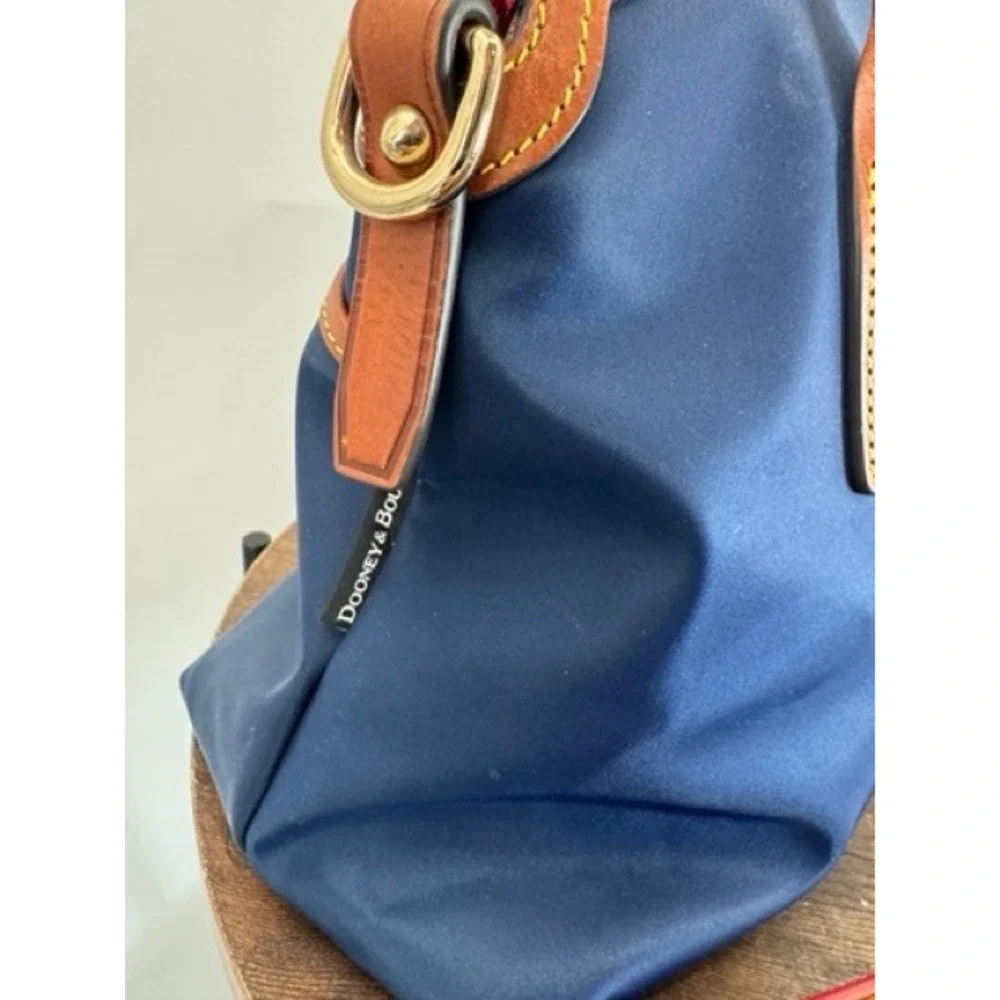 Dooney Bourke Navy Blue Wayfarer Domed Nylon Leather Trim Satchel Crossbody Bag